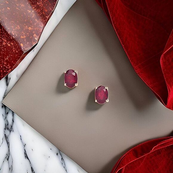 Natural Ruby Stud Earrings 14k Yellow Gold 2 TCW Certified $1,290 311044 - Picture 4 of 14